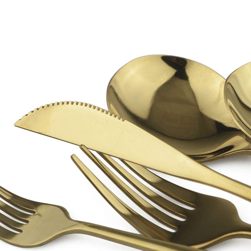 JANKNG 24-Piece Flatware Set, 18/0 Stainless Steel Knife Fork Spoon Teaspoon Silverware Set, Service for 6, MIrror Champagne Gold - Image 2